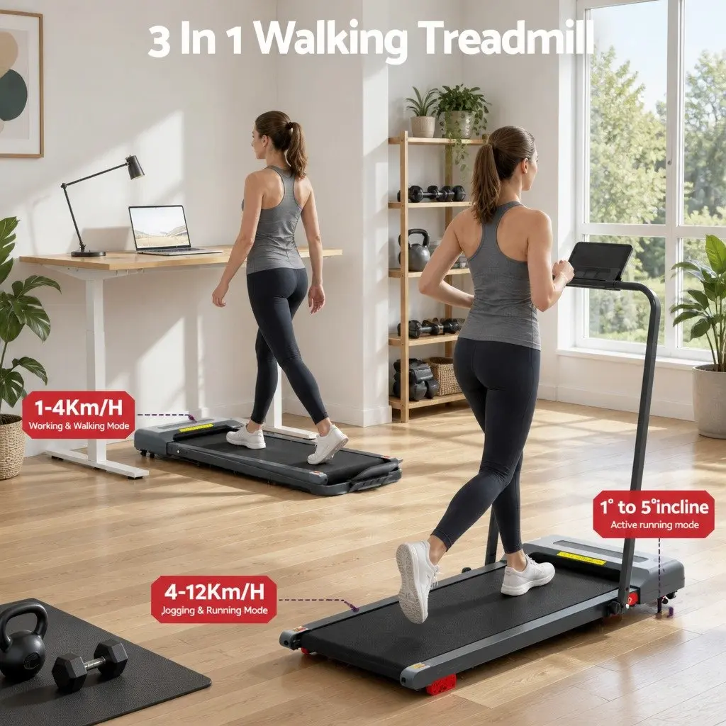 Electric Treadmill Compact Foldable Under Desk 380mm Grey