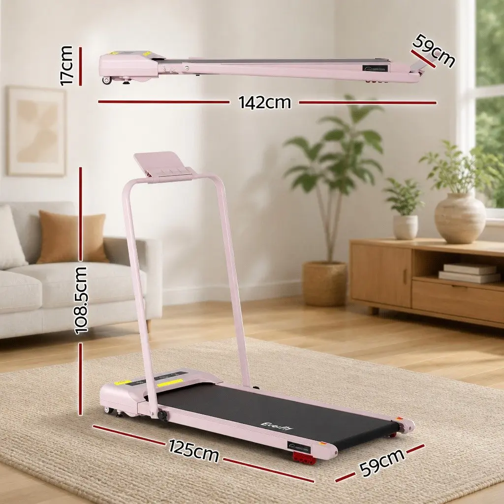 Electric Walking Pad Treadmill Compact Foldable Under Desk 380mm Pink Incline