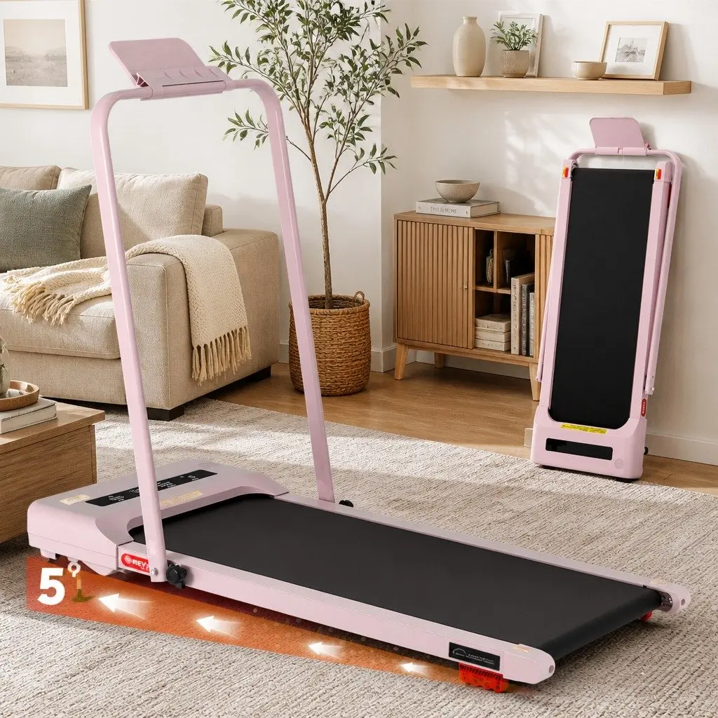 Electric Walking Pad Treadmill Compact Foldable Under Desk 380mm Pink Incline