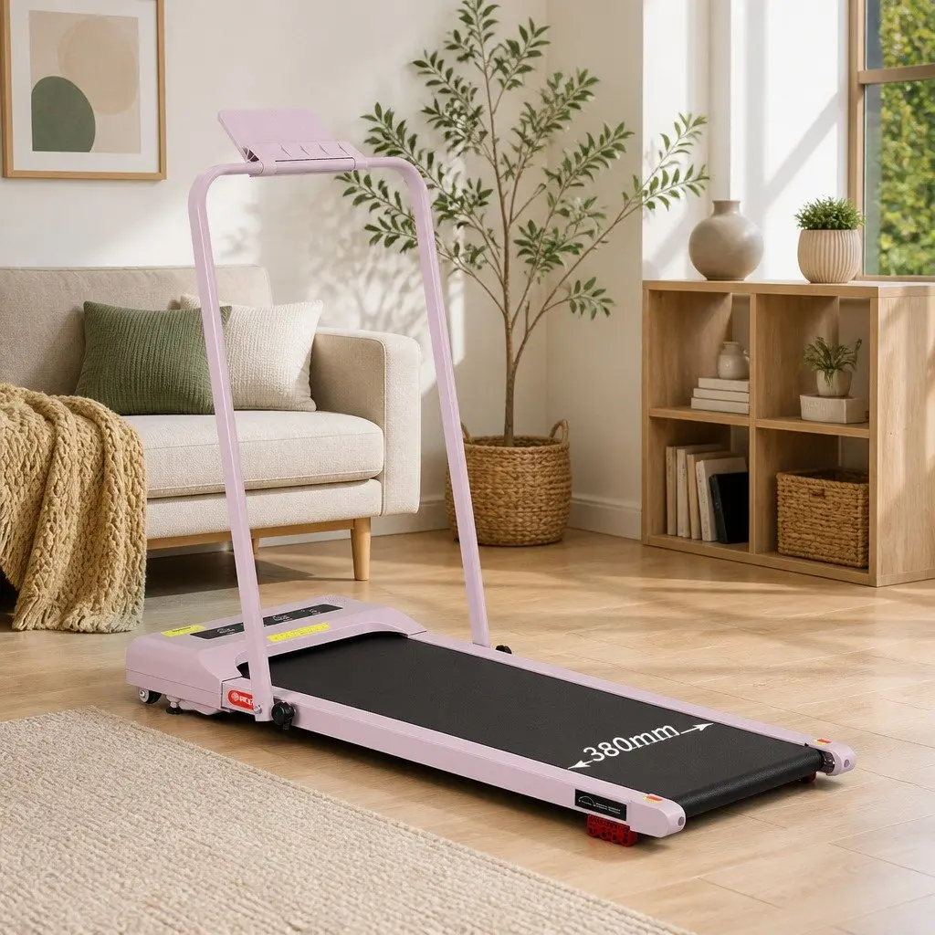 Electric Walking Pad Treadmill Compact Foldable Under Desk 380mm Pink Incline