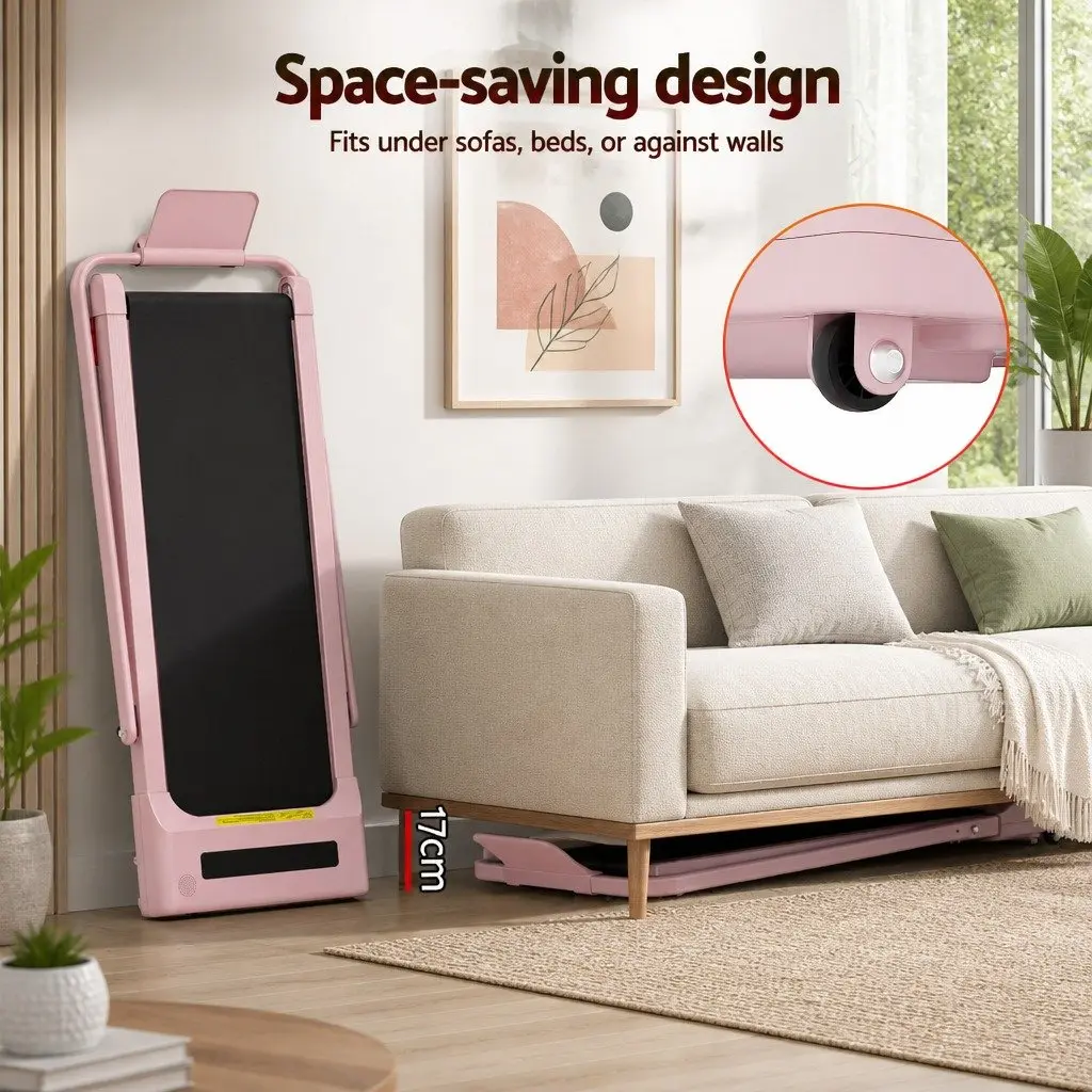 Electric Walking Pad Treadmill Compact Foldable Under Desk 380mm Pink Incline