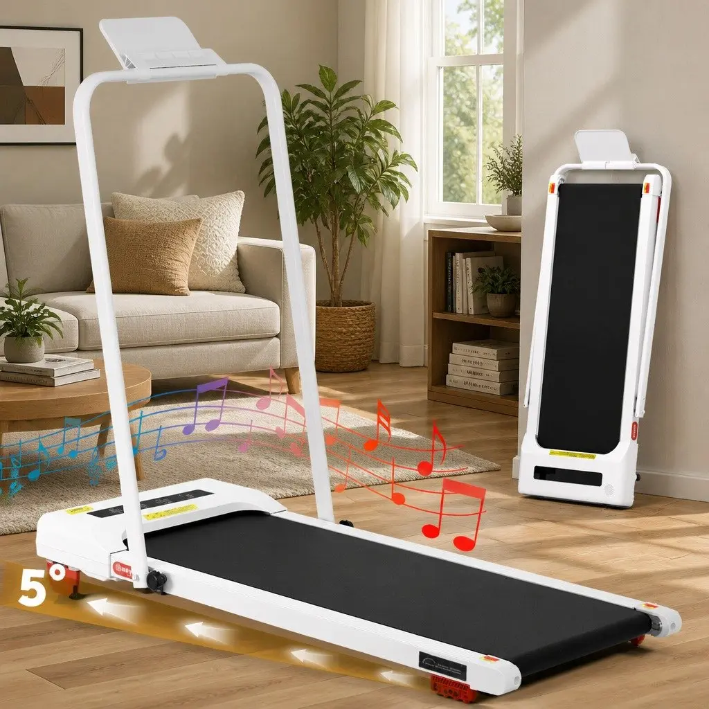 Electric Treadmill Compact Foldable Incline 380mm White