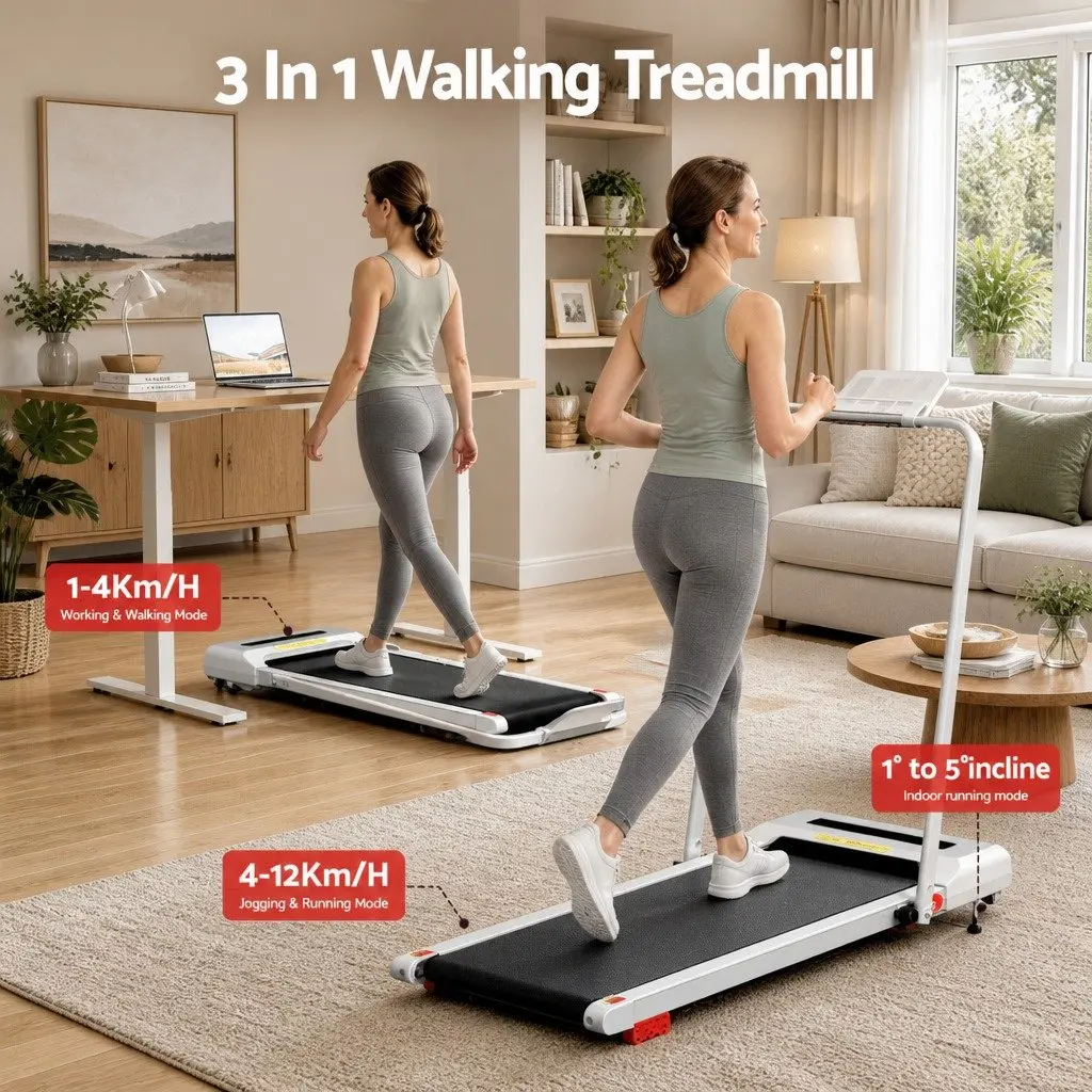 Electric Treadmill Compact Foldable Incline 380mm White