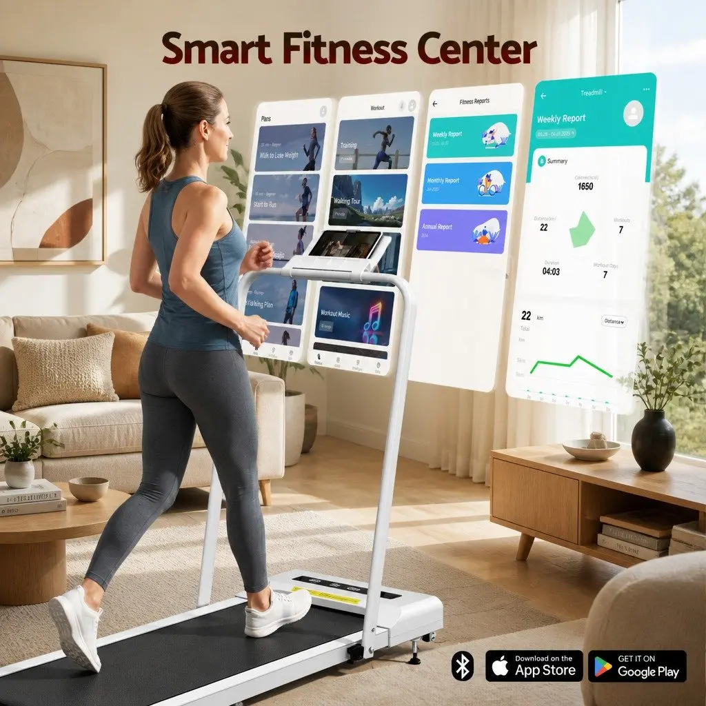 Electric Treadmill Compact Foldable Incline 380mm White