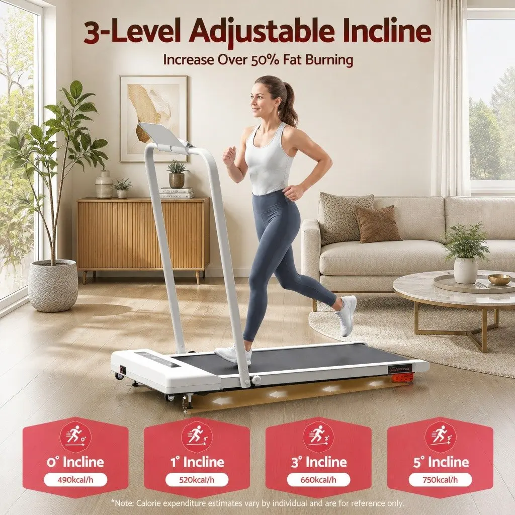 Electric Treadmill Compact Foldable Incline 380mm White