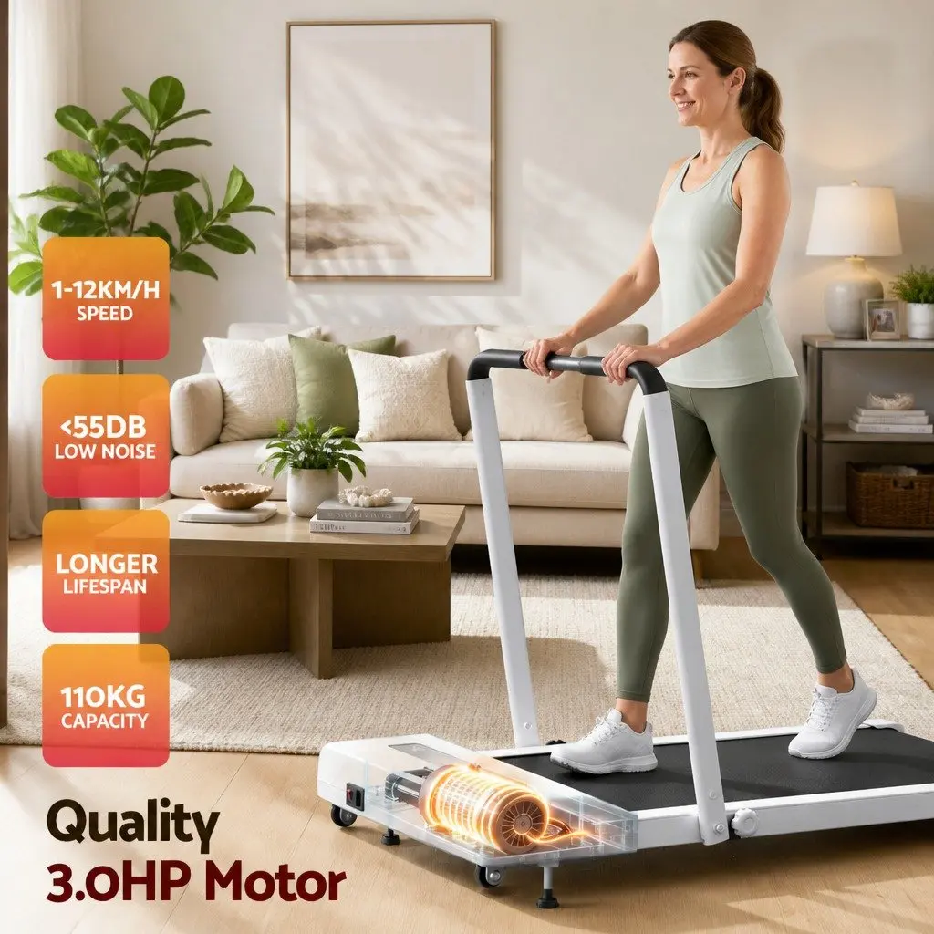 Electric Treadmill Compact Foldable Incline 380mm White