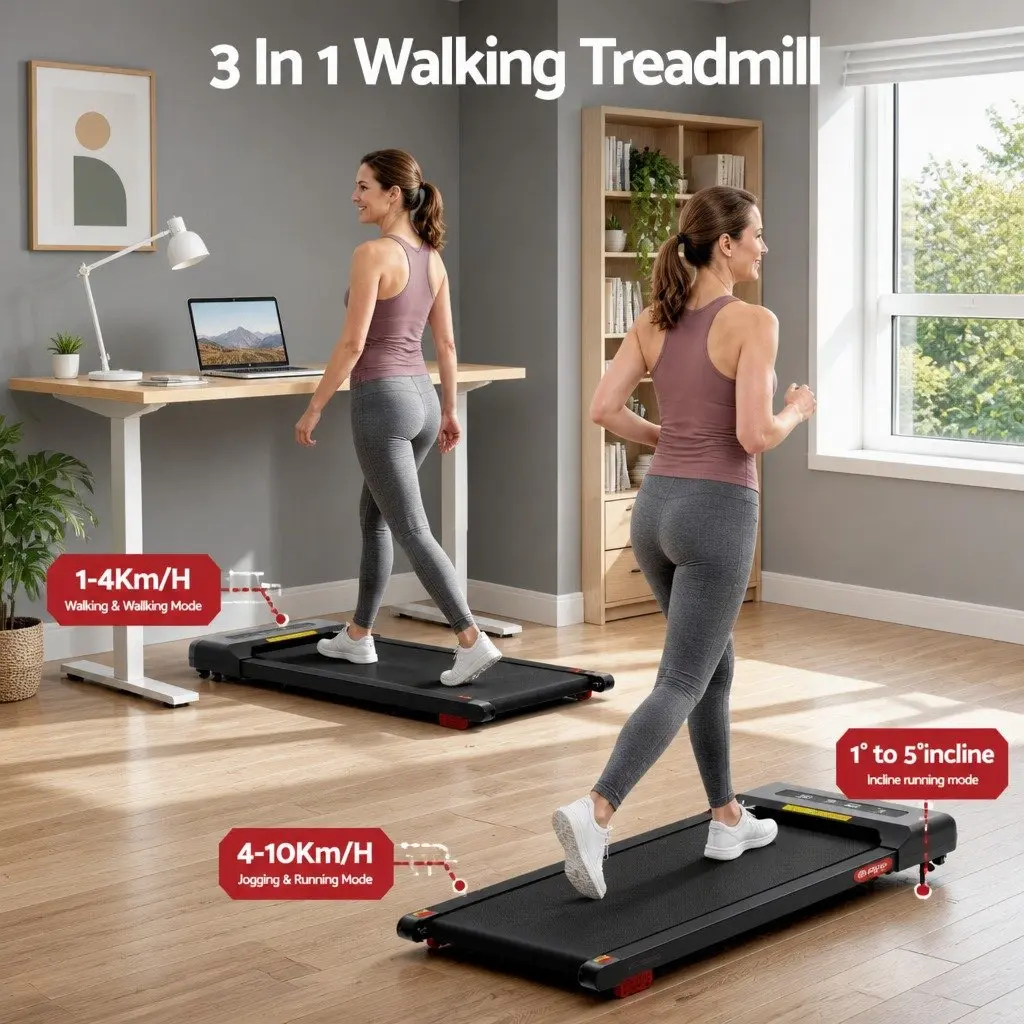 Electric Walking Pad Treadmill Incline Under Desk Home Office Compact 380mm