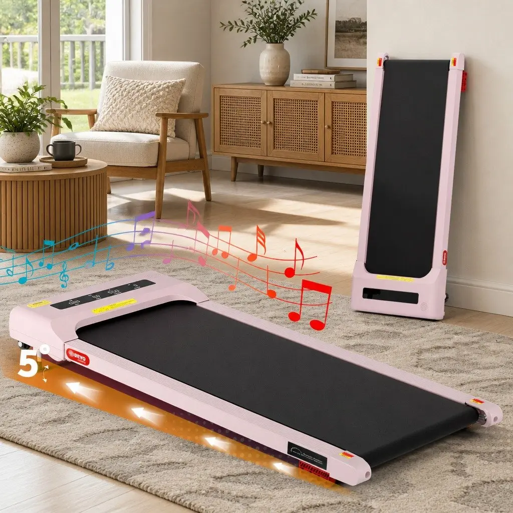 Electric Treadmill Compact Under Desk Pink with Adjustable Incline and Quiet Motor