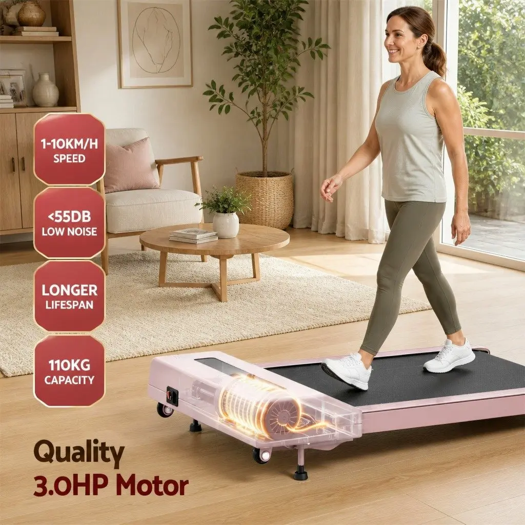 Electric Treadmill Compact Under Desk Pink with Adjustable Incline and Quiet Motor
