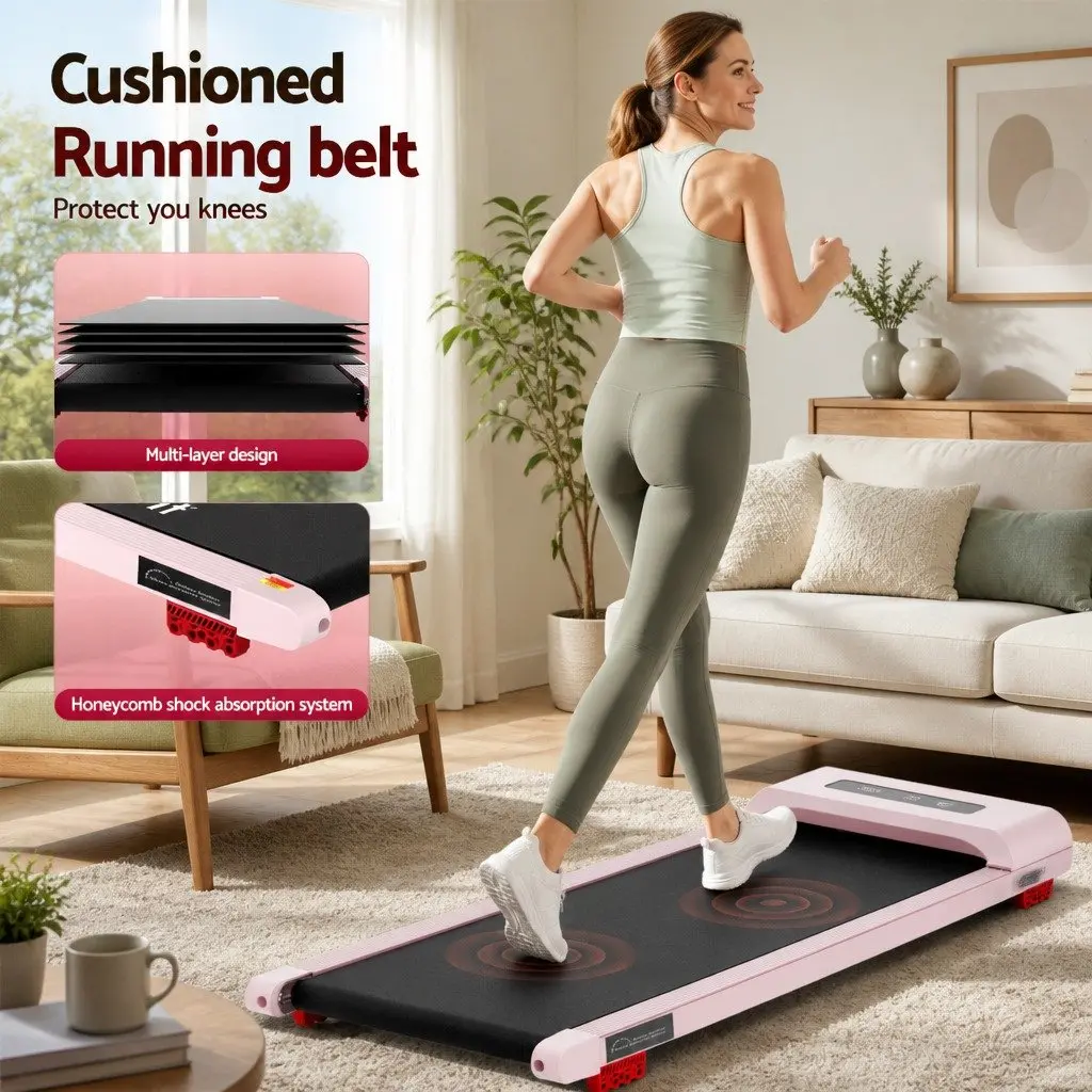 Electric Treadmill Compact Under Desk Pink with Adjustable Incline and Quiet Motor