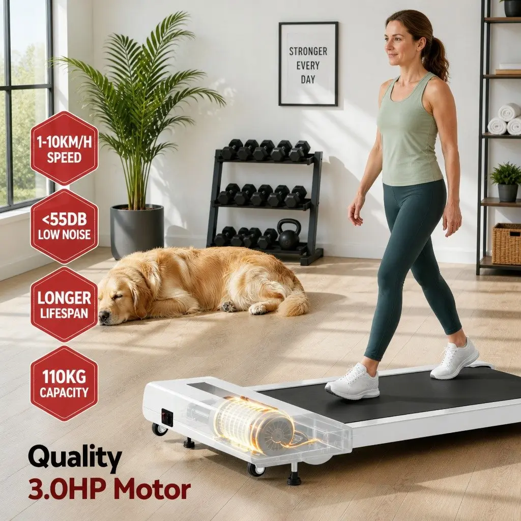 Electric Walking Pad Treadmill Incline Compact Under Desk 380mm White