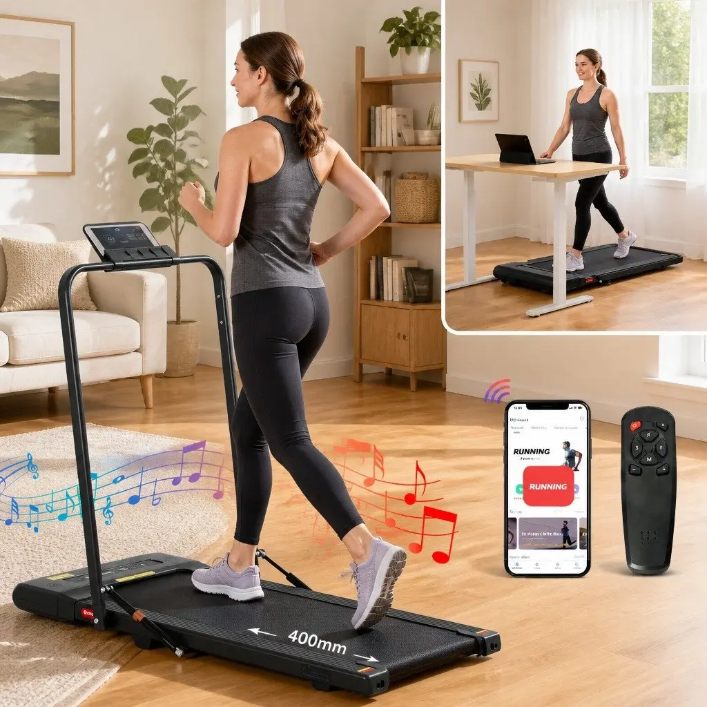 Under Desk Treadmill Foldable 400mm Electric Walking Pad for Home Gym Fitness Black