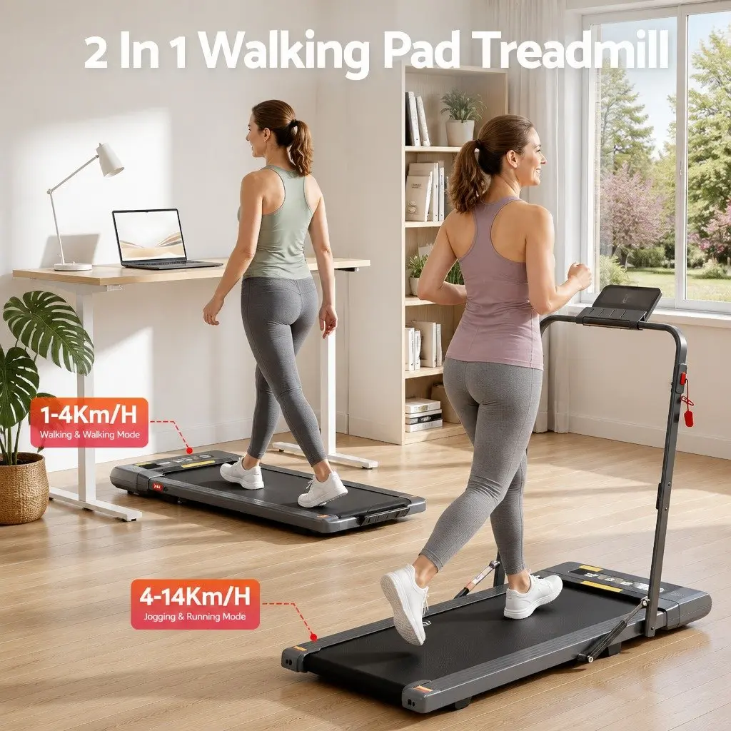 2 in 1 Electric Treadmill Under Desk Foldable 400mm Running Belt