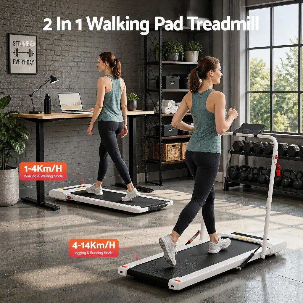 Electric Walking Pad Treadmill Under Desk 400mm Belt Home Gym Fitness White