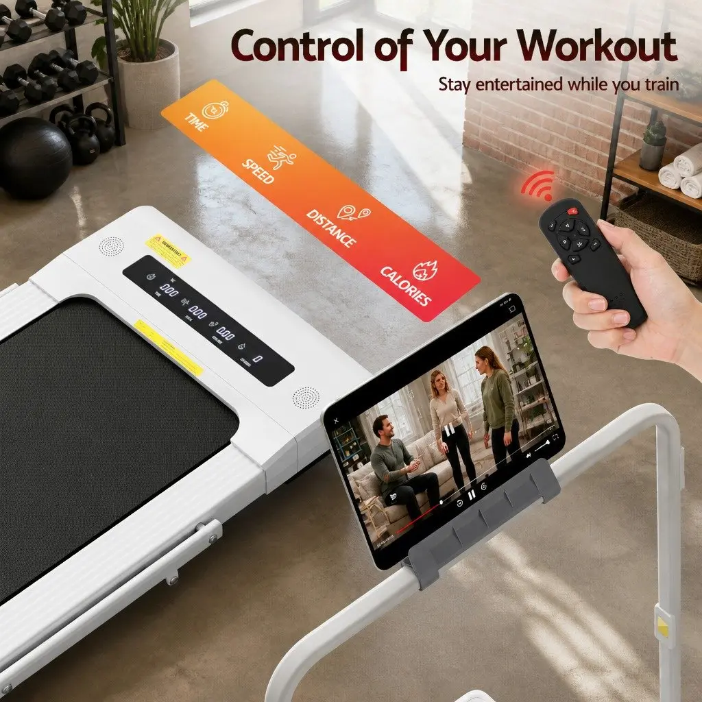 Electric Walking Pad Treadmill Under Desk 400mm Belt Home Gym Fitness White