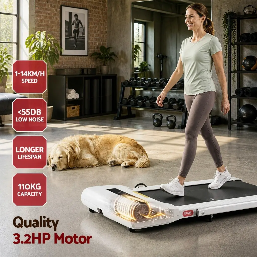 Electric Walking Pad Treadmill Under Desk 400mm Belt Home Gym Fitness White