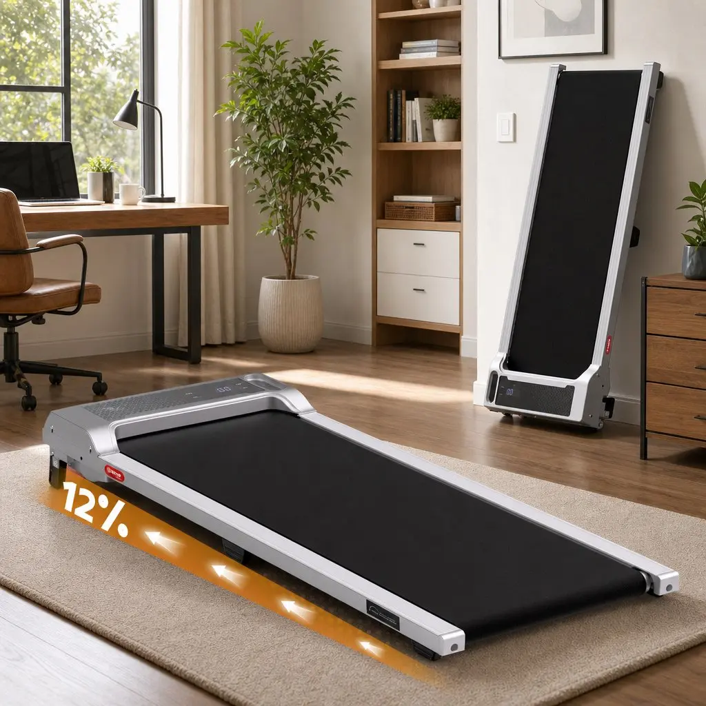 3 in 1 Treadmill Compact Under Desk Walking Pad 100 x 40 cm with 12% Incline for Home Gym Exercise