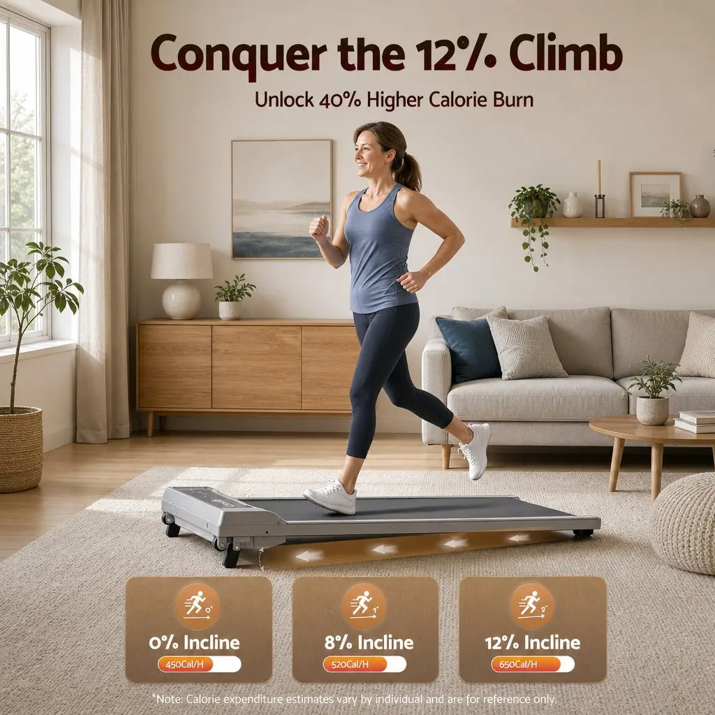 3 in 1 Treadmill Compact Under Desk Walking Pad 100 x 40 cm with 12% Incline for Home Gym Exercise