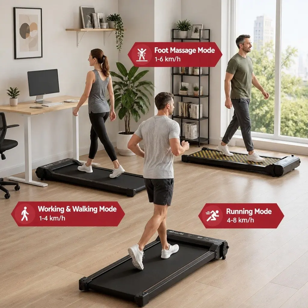 2 in 1 Walking Pad Treadmill Under Desk Dual-Sided with Foot Massage Home Gym