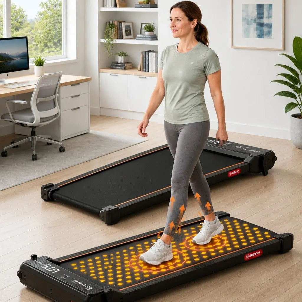 2 in 1 Walking Pad Treadmill Under Desk Dual-Sided with Foot Massage Home Gym
