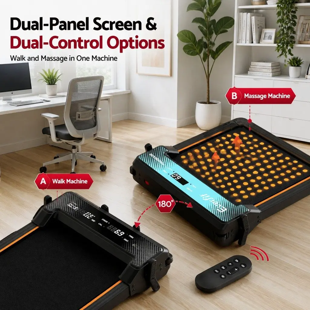 2 in 1 Walking Pad Treadmill Under Desk Dual-Sided with Foot Massage Home Gym
