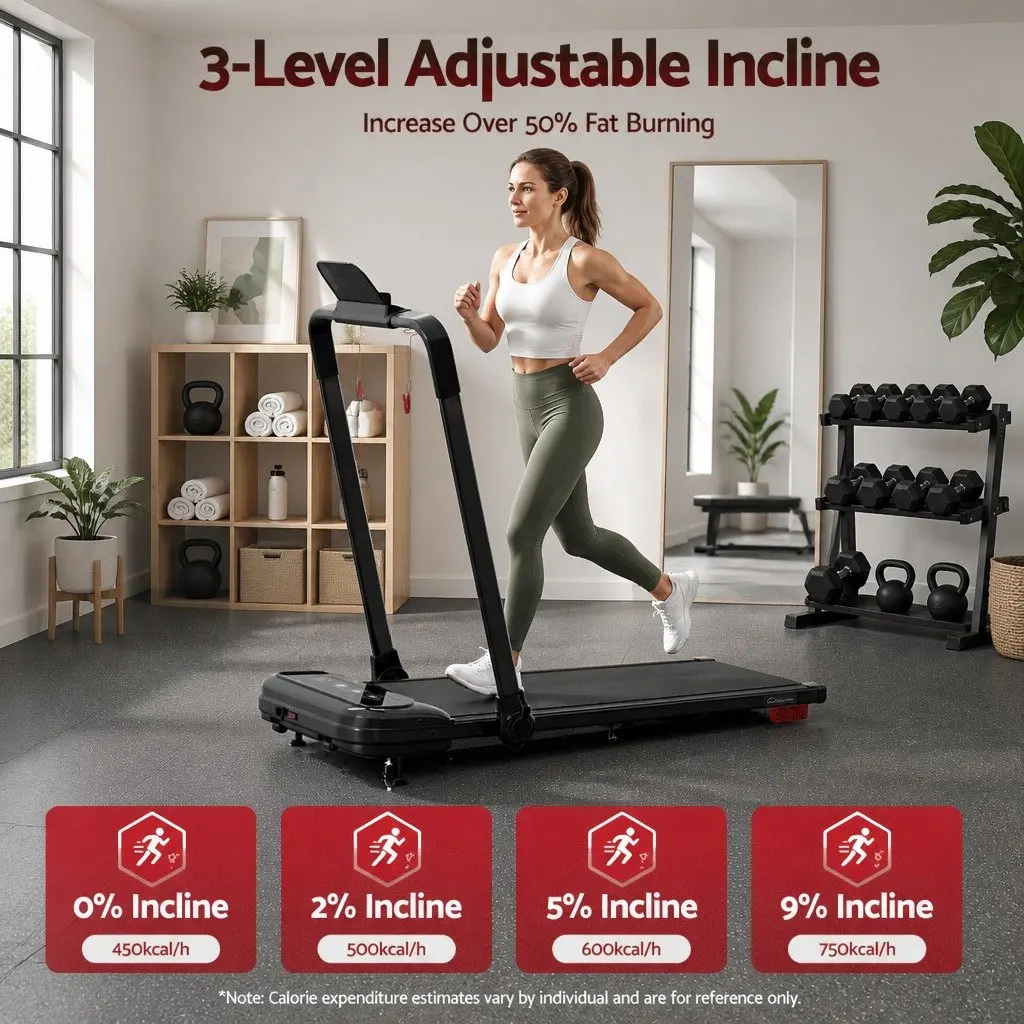 Electric Treadmill Compact Foldable 3 Level Incline Black