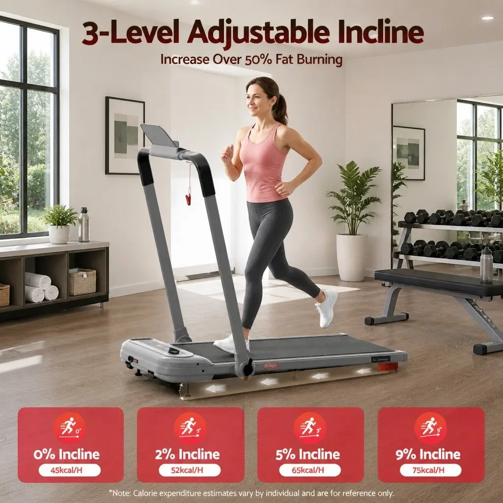 Electric Treadmill Compact Foldable 3-Level Incline Home Gym
