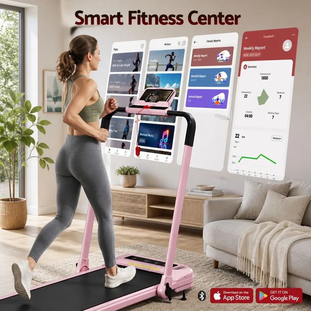 Electric Treadmill Foldable Compact 3-Level Incline Pink