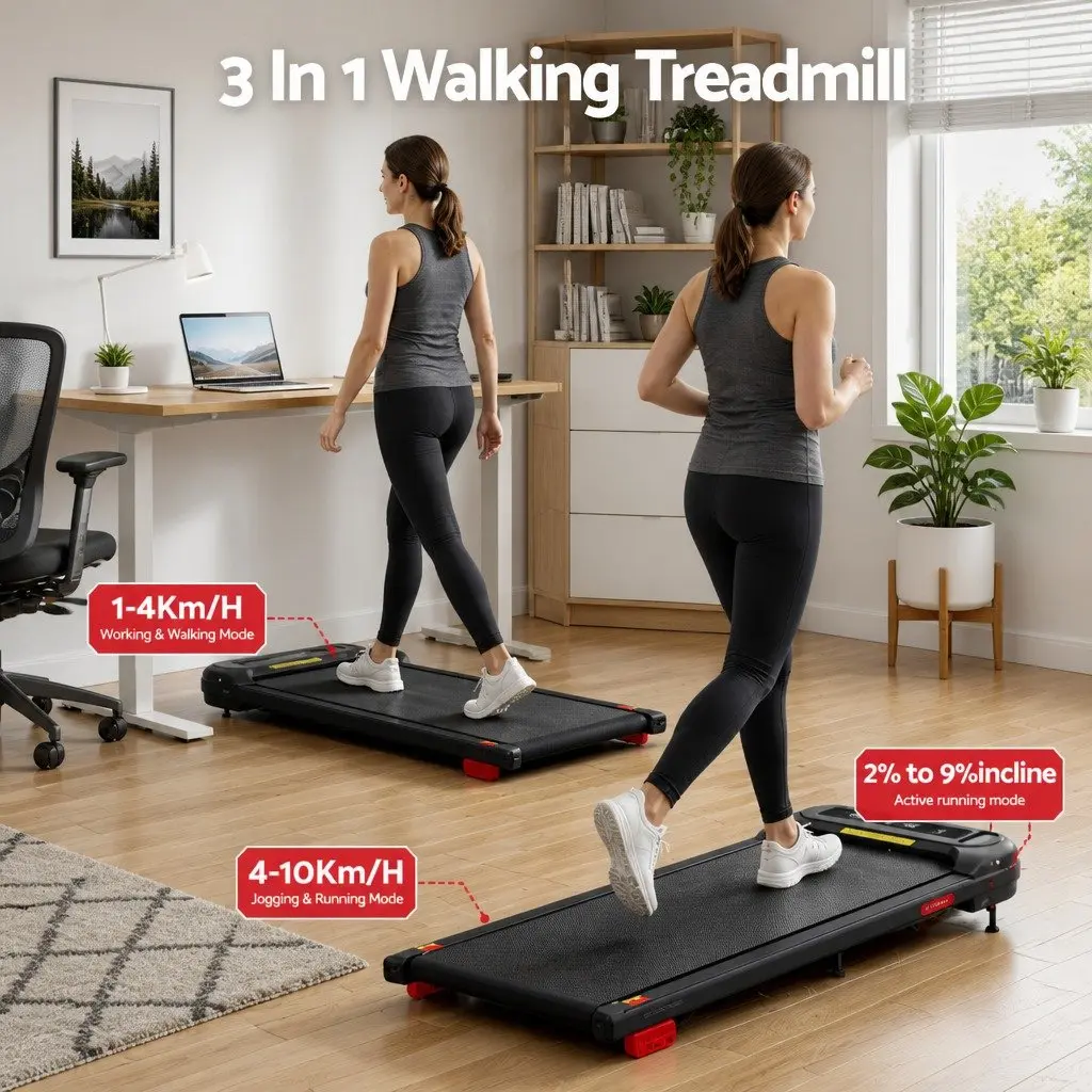 Electric Treadmill Under Desk Black 3 Incline Level Home Office Walking Pad
