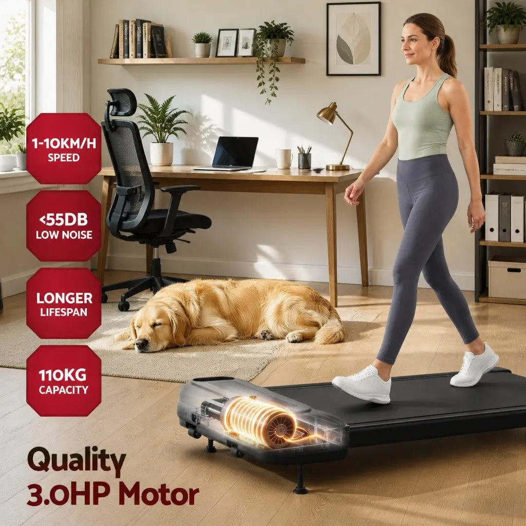 Electric Treadmill Under Desk Black 3 Incline Level Home Office Walking Pad