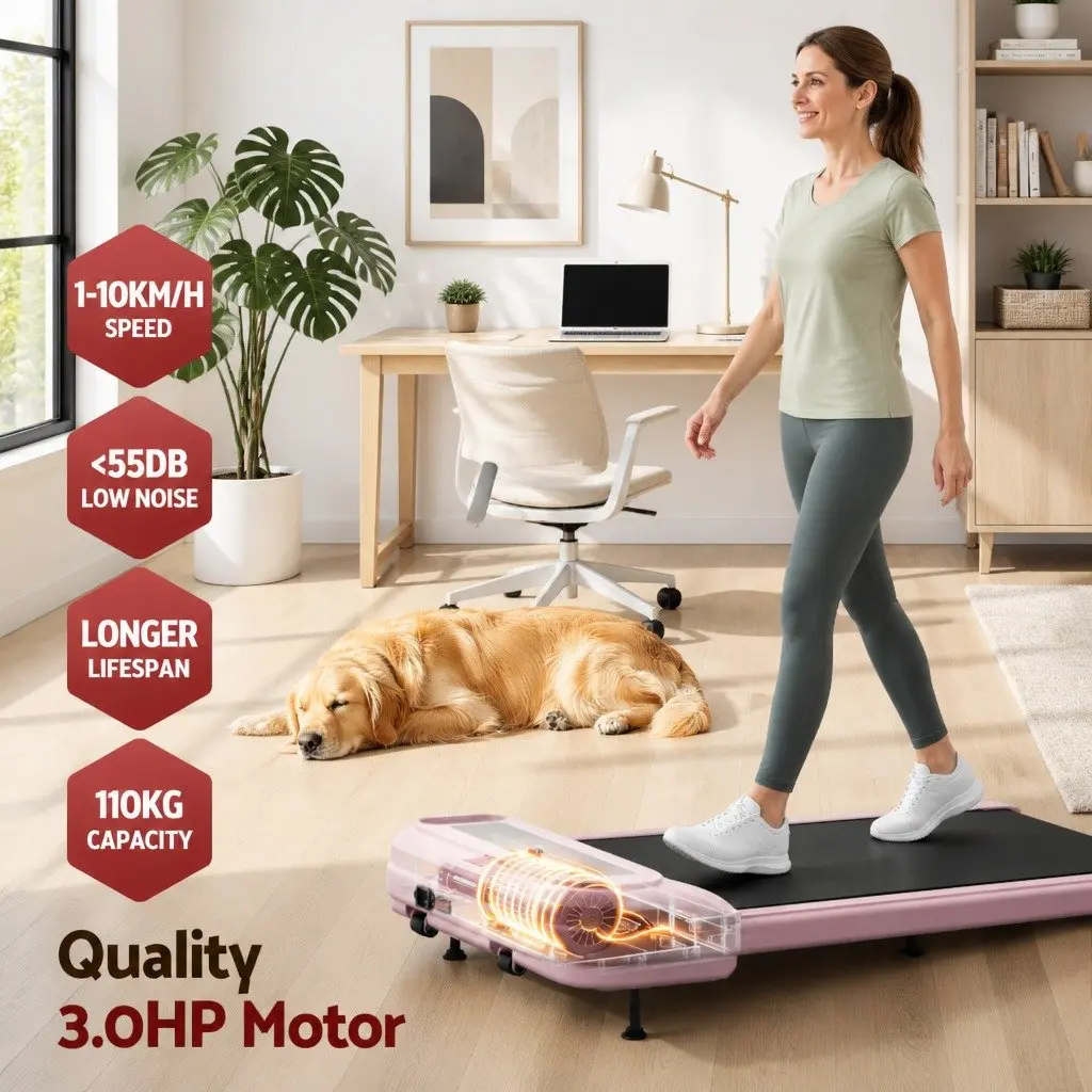 Electric Treadmill Under Desk Pink 3-Level Incline for Home Gym Use