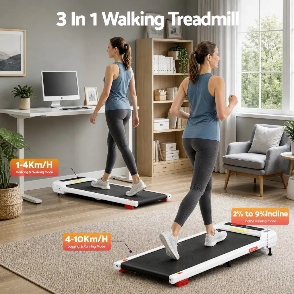 Under Desk Treadmill Electric Walking Pad White 3 Level Incline