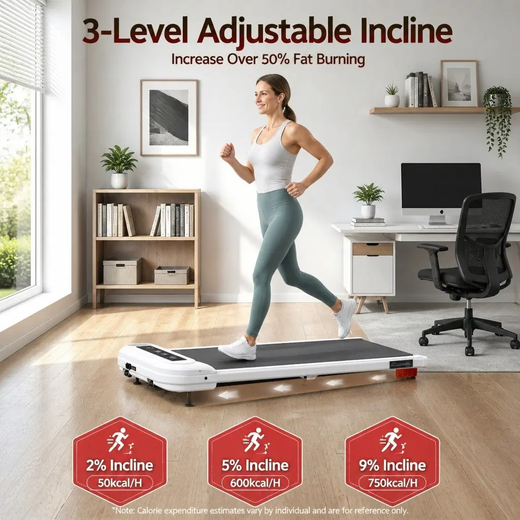 Under Desk Treadmill Electric Walking Pad White 3 Level Incline
