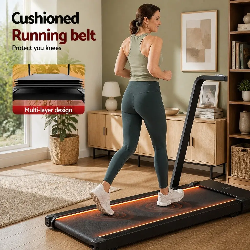 3-in-1 Walking Pad Treadmill LED Lights Foldable Under Desk Home Gym 40cm Belt