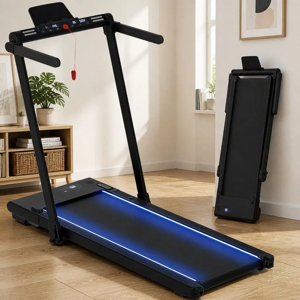 3-in-1 Walking Pad Treadmill LED Lights Foldable Under Desk Home Gym 40cm Belt