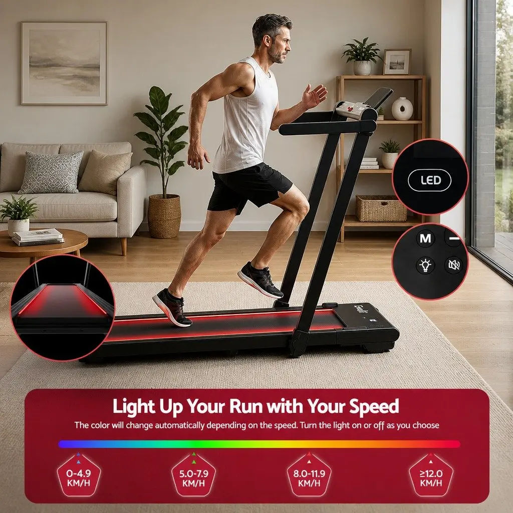3-in-1 Walking Pad Treadmill LED Lights Foldable Under Desk Home Gym 40cm Belt