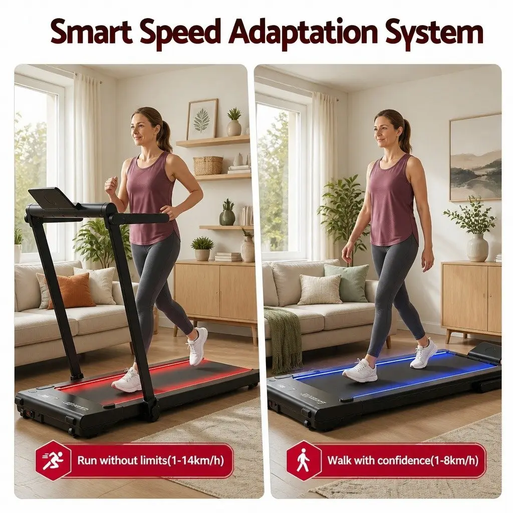 3-in-1 Walking Pad Treadmill LED Lights Foldable Under Desk Home Gym 40cm Belt