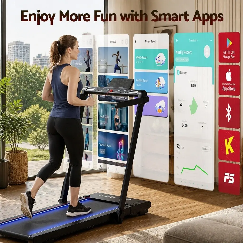 3-in-1 Walking Pad Treadmill LED Lights Foldable Under Desk Home Gym 40cm Belt