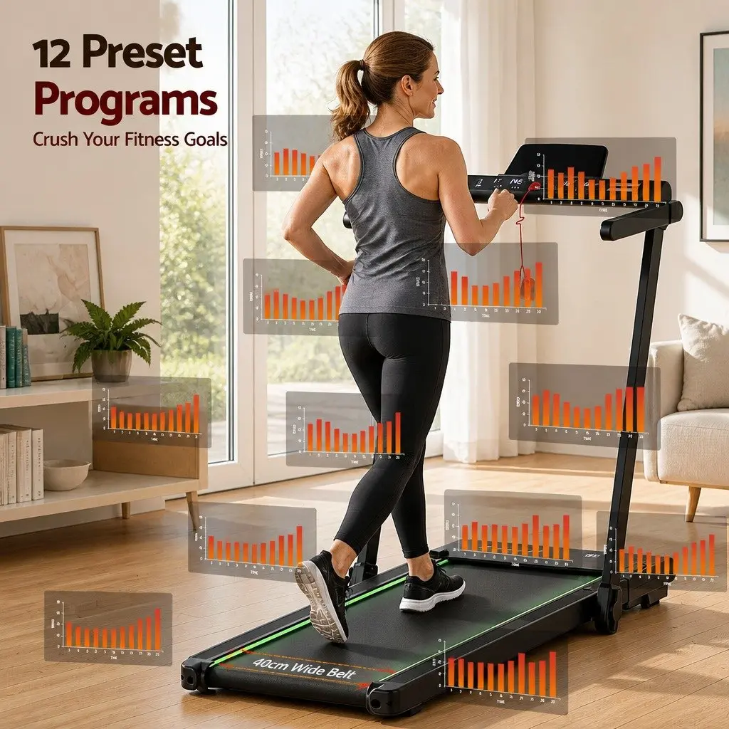 3-in-1 Walking Pad Treadmill LED Lights Foldable Under Desk Home Gym 40cm Belt
