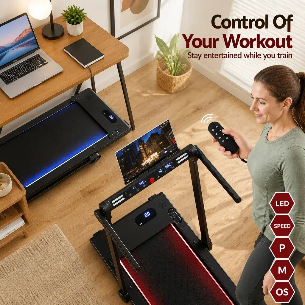 3-in-1 Walking Pad Treadmill LED Lights Foldable Under Desk Home Gym 40cm Belt