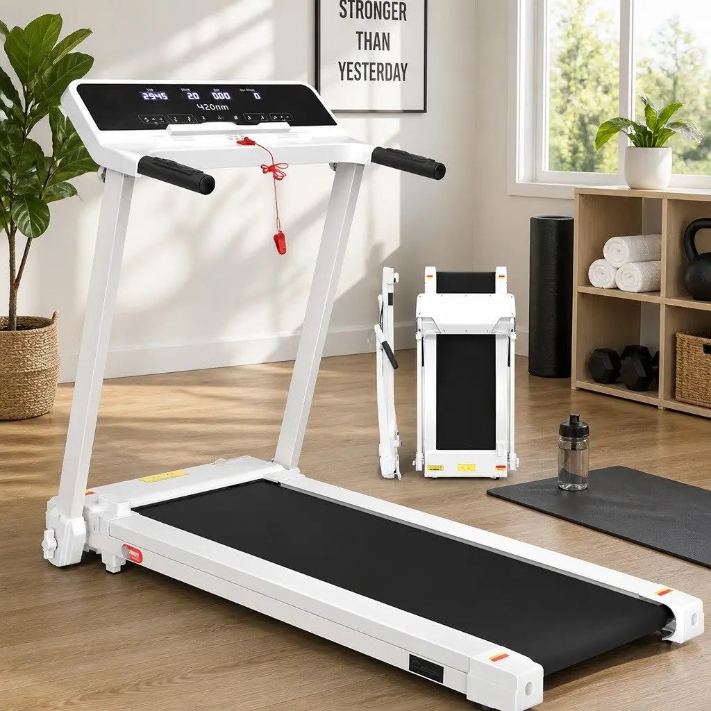 Electric Treadmill Home Gym Fitness Machine Foldable 12 Programs 1-14km/h White