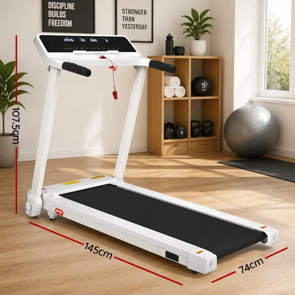 Electric Treadmill Home Gym Fitness Machine Foldable 12 Programs 1-14km/h White