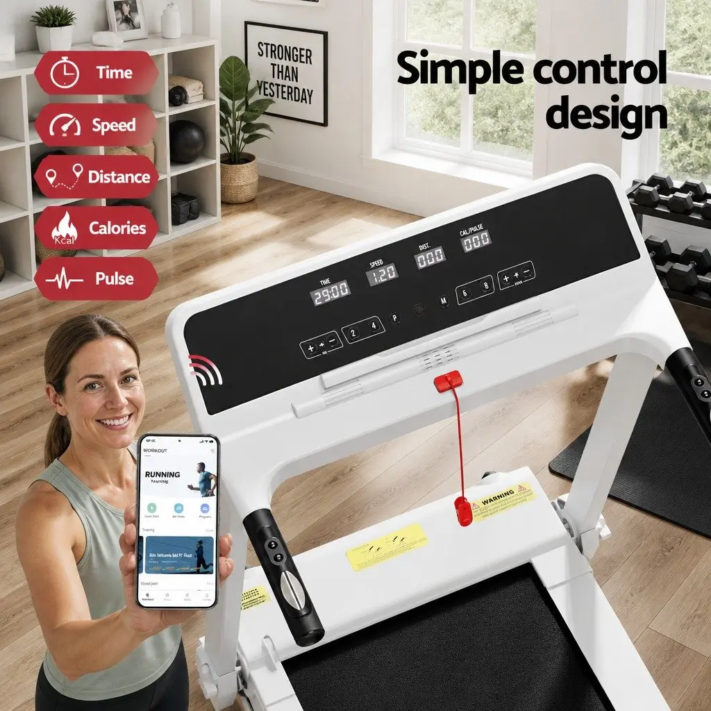 Electric Treadmill Home Gym Fitness Machine Foldable 12 Programs 1-14km/h White