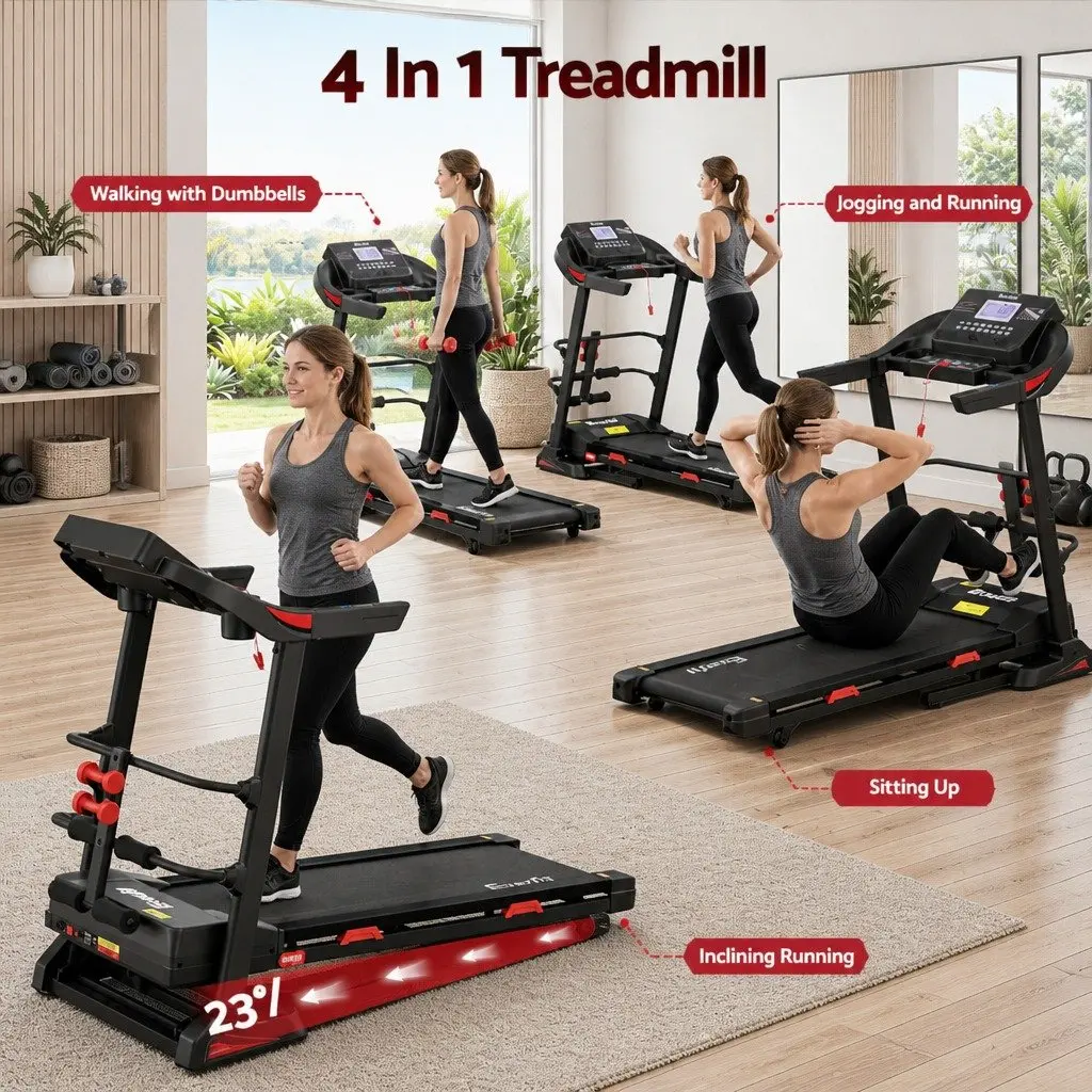 Electric Treadmill Home Gym Fitness Machine with Sit-Up Bar 164cm x 75cm x 130cm