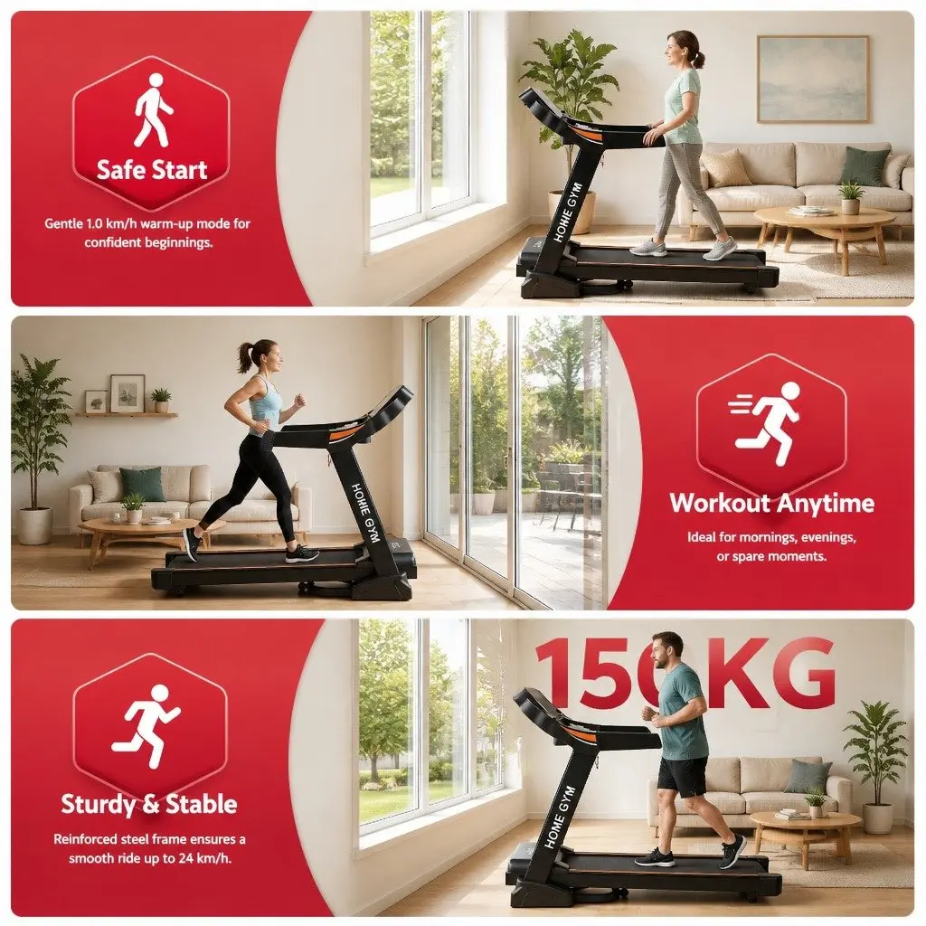 Electric Treadmill Automatic Incline 15 Level 168cm x 82cm x 142cm