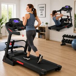 Electric Treadmill Home Gym Fitness Machine with Sit Up Bar 480mm Belt Black