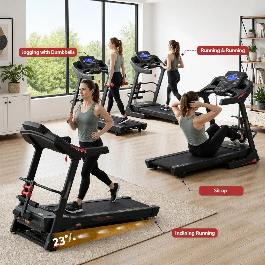 Electric Treadmill Home Fitness Machine with Sit Up Bar 480mm Belt Black
