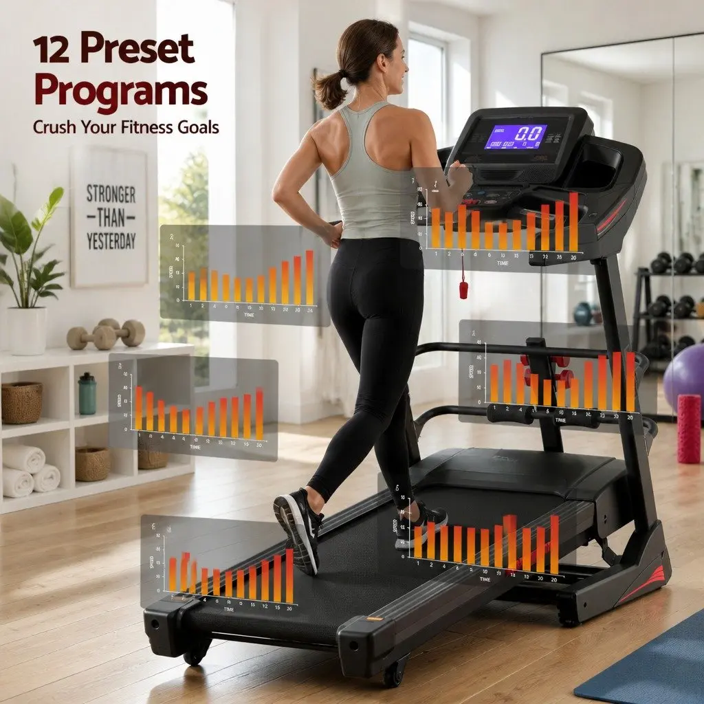 Electric Treadmill Home Fitness Machine with Sit Up Bar 480mm Belt Black