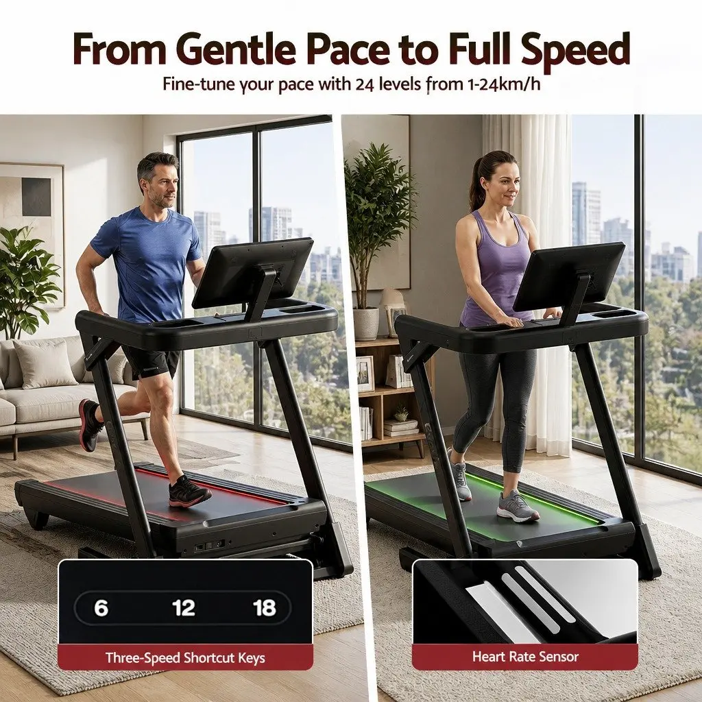 Foldable Treadmill 500mm Wide Belt 30% Auto Incline Home Gym Electric Machine