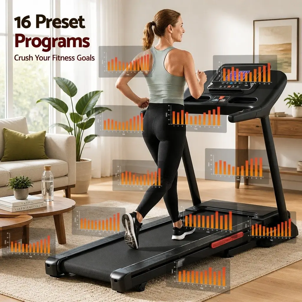 Electric Treadmill Auto Incline 16 Programs Home Gym Fitness Exercise Machine